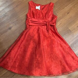 Girl 12 Red Formal Wedding Dance Party Christmas Holiday Floral Embroidery Dress